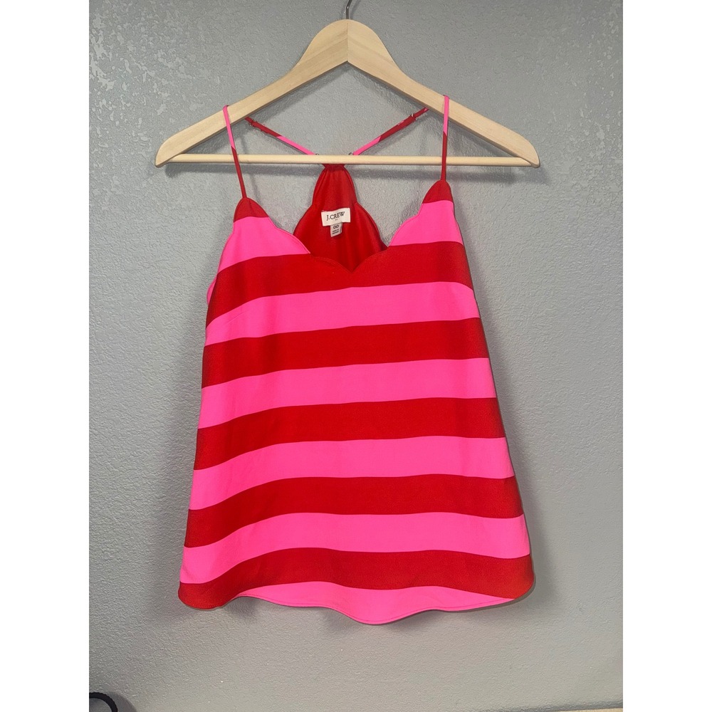 J.Crew Pink Red Striped Scalloped Cami Top Racerback Adjustable Straps Size‎ 00